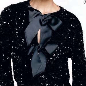 Elegant Black Sequin Cape with Satin Bow